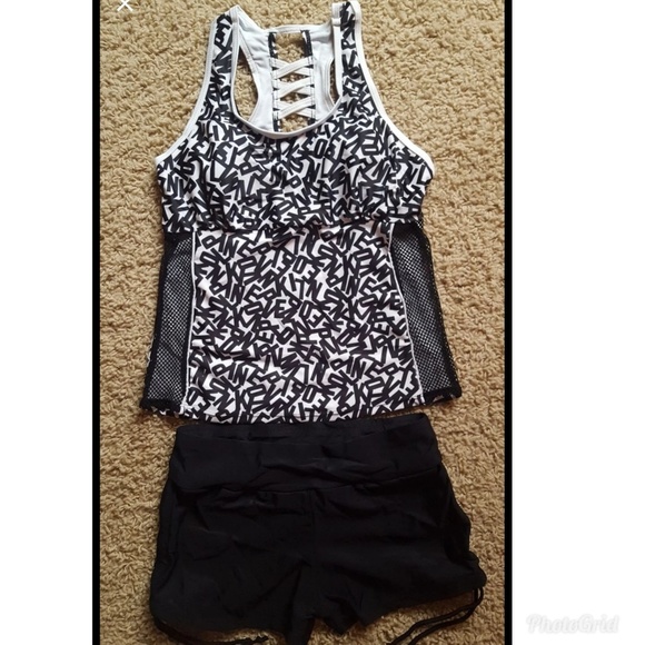 2 piece RACERBACK MESH STRAPPY TANKINI BOYSHORT - Picture 2 of 4